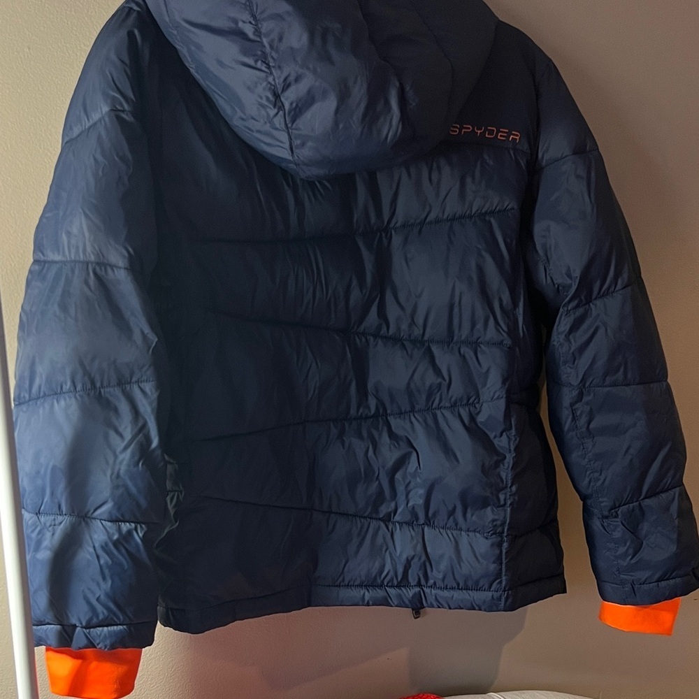 Spyder Boys Navy Blue and Bright Orange Puffer Jacket - Picture 7 of 7
